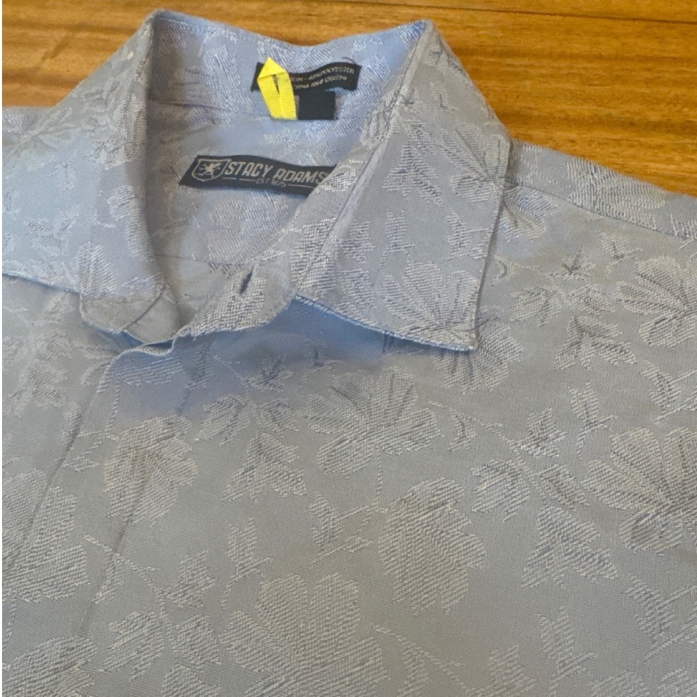 Stacy‎ Adams Mens Blue Jacquard Floral Leaf Long Sleeve Button Down Dress Shirt